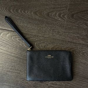Black Coach wallet with strap
